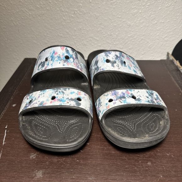 Womens Crocs Classic Slides Blue Tie Dye Slip On Sandals Slides Size 10 M - 12 W - Picture 2 of 6